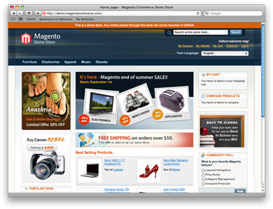 Screen grab of Magento Demo Shop