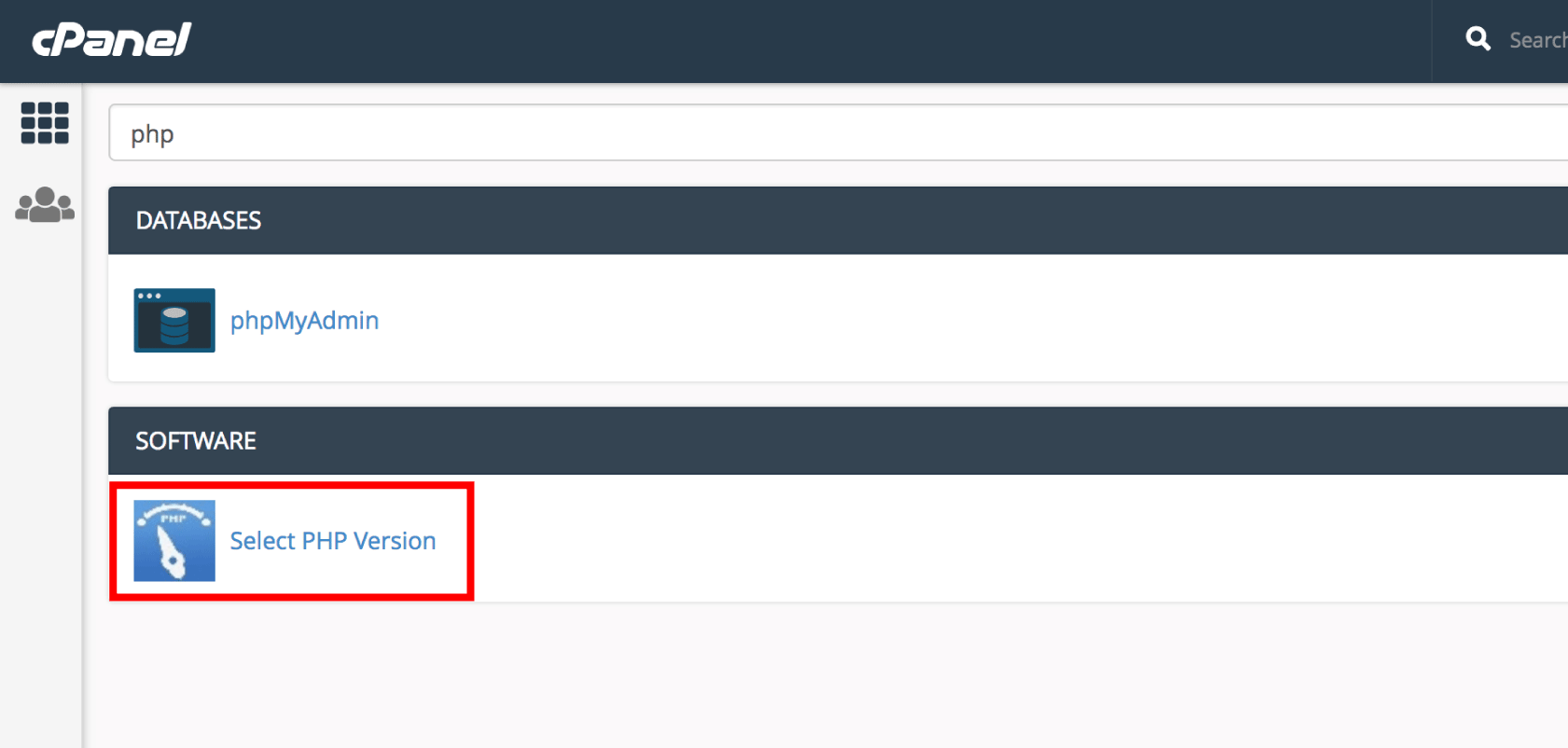 Select PHP Version button in cPanel