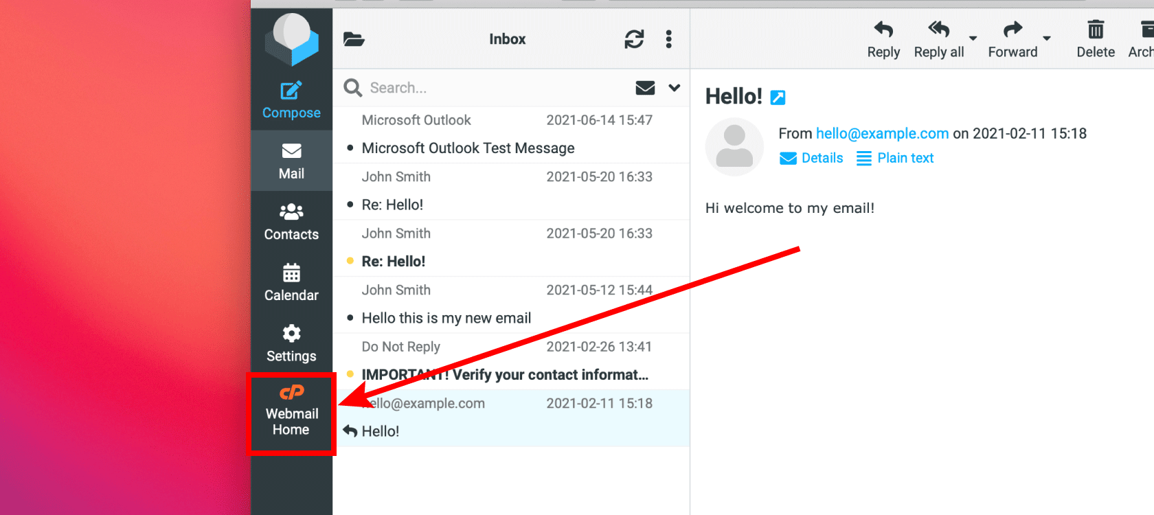 Webmail Home Button