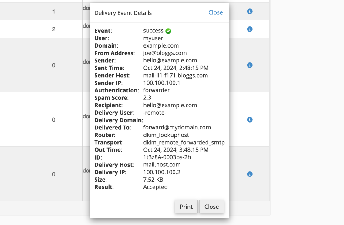 cPanel Email Track Delivery Information