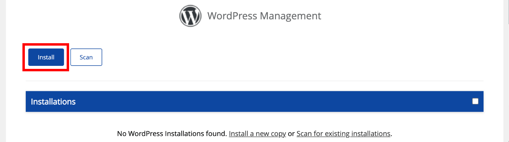 Click the install button in WordPress Manager
